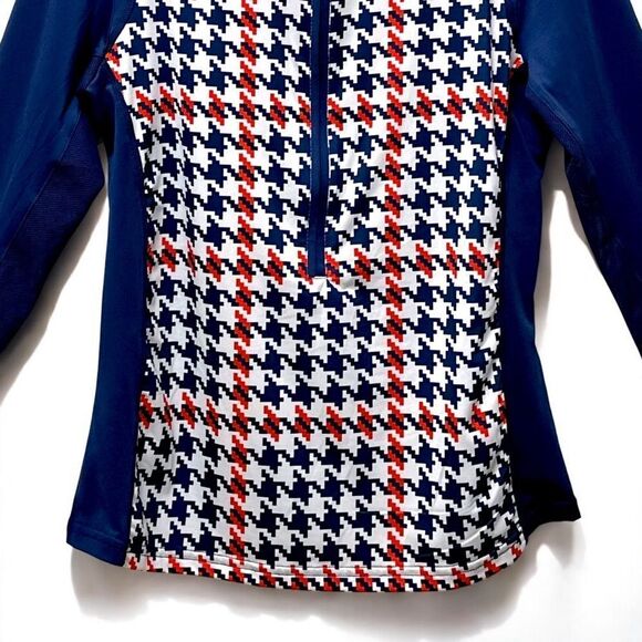 Navy Houndstooth Zip Neck Athletic Top | Long Sleeve Performance Pullover - Picture 9 of 11